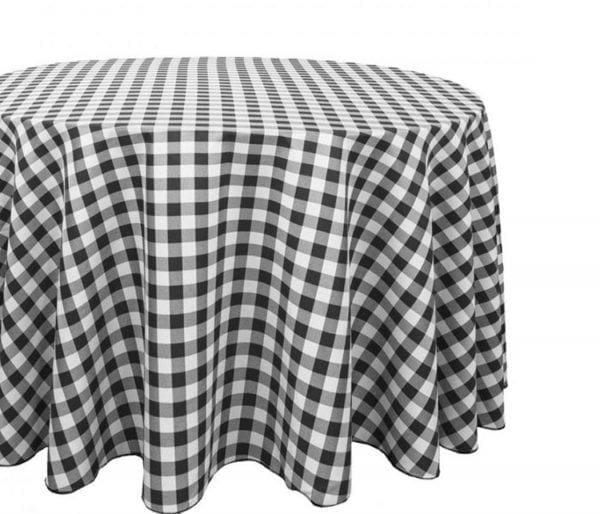 Checkered Black Polyester Round Linen