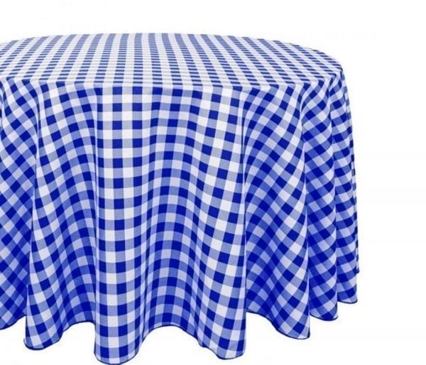 Checkered Royal Blue Polyester Round Linen